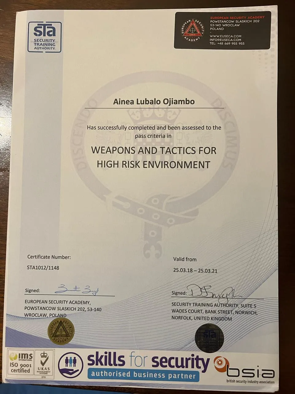 Weapons & Tactics (High Risk Environment)